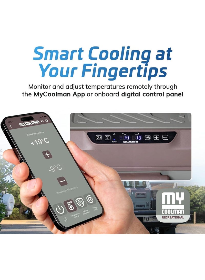 myCOOLMAN 78 سلسلة الترفيه ذات المنطقتين – ثلاجة ومجمد محمول بسعة 78 لتر، –20 °م إلى +10 °م مناطق مزدوجة قابلة للتعديل، 12/24 فولت تيار مستمر، تحكم عبر تطبيق بلوتوث، حماية البطارية وتصميم منخفض الملف - Image 3